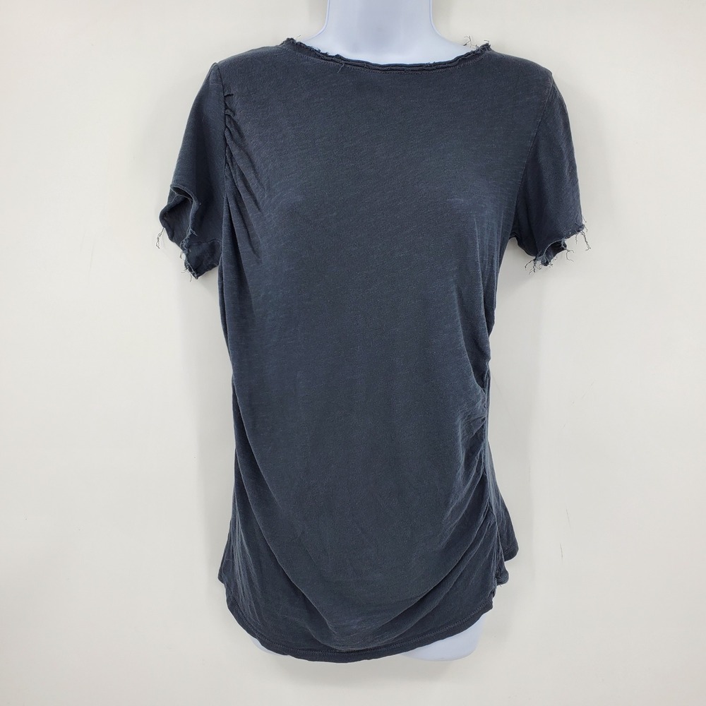 We The Free Free People Charcoal Gray Ruched Distressed T-Shirt Medium Grunge